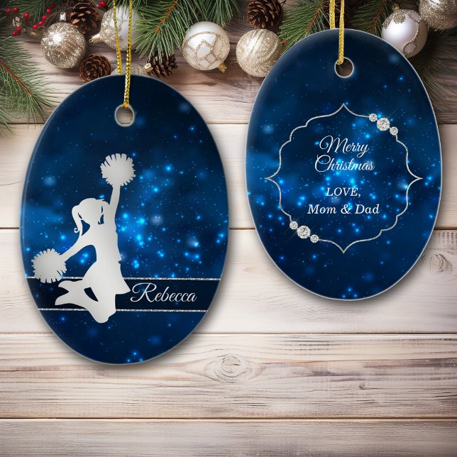 Elegant Blue Lights Silver Cheer Leader Keramik Ornament (Von Creator hochgeladen)