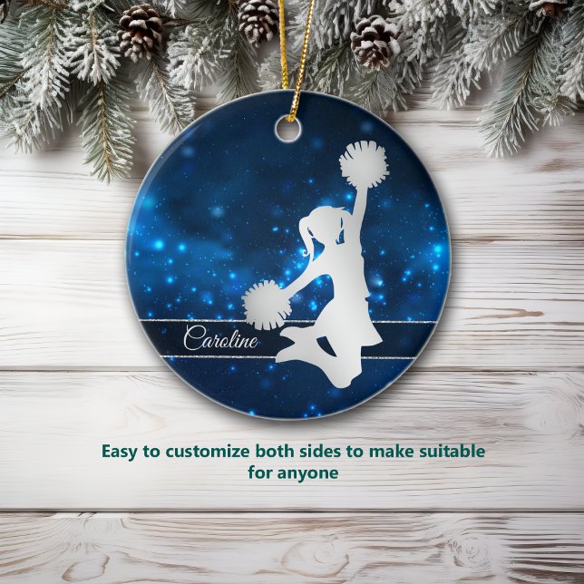 Elegant Blue Lights Silver Cheerleader Ornament Aus Metall (Von Creator hochgeladen)