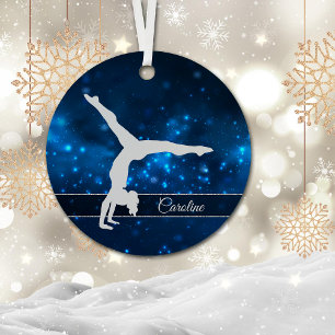 Elegant Blue Lights Silver Gymnast Ornament Aus Metall