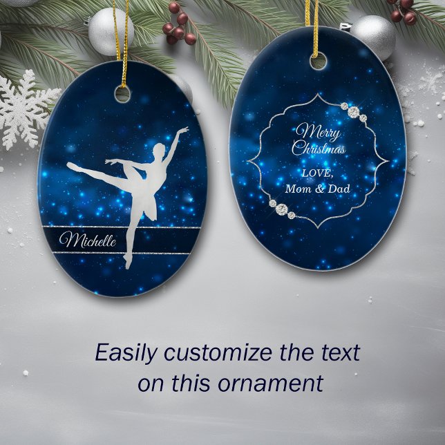Elegant Blue Lights Silver Silhouette Dancer Keramik Ornament (Von Creator hochgeladen)