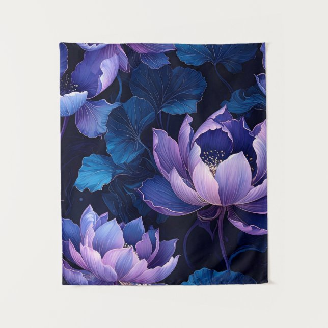 Elegant Blue Lila Lotus Tapestry Wandteppich (Vorderseite)