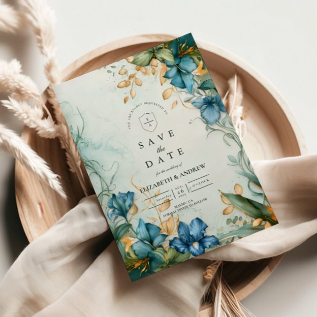 Elegant Blue Lily Botanical Wedding Save The Date (Von Creator hochgeladen)