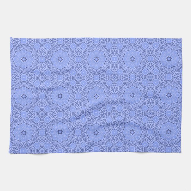 Elegant Blue Liquid Mandala Art Pattern Geschirrtuch (Horizontal)