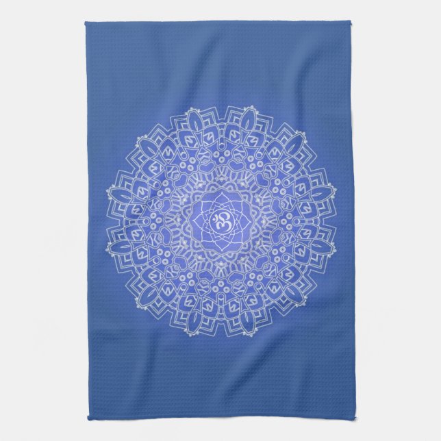 Elegant Blue Mandala mit OM Geschirrtuch (Vertikal)