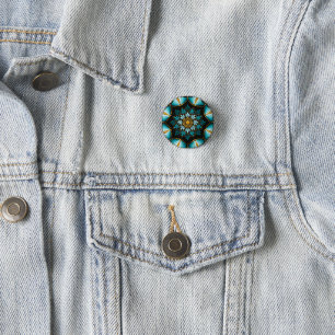 Elegant Blue Mandala Sacred Geometry Boho Zen Button