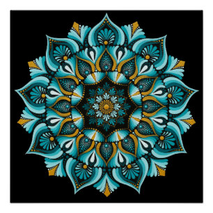 Elegant Blue Mandala Sacred Geometry Boho Zen Poster