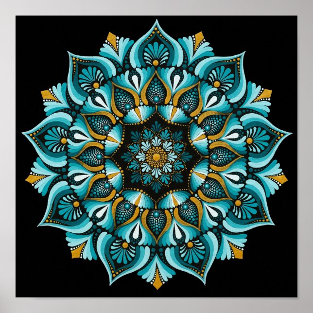 Elegant Blue Mandala | Sacred Geometry Boho | Zen Poster (Vorne)