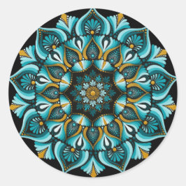 Elegant Blue Mandala | Sacred Geometry Boho | Zen Runder Aufkleber