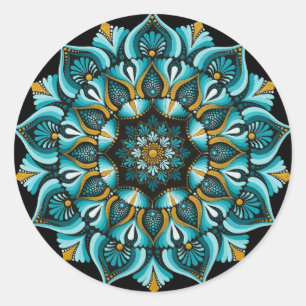Elegant Blue Mandala   Sacred Geometry Boho   Zen Runder Aufkleber
