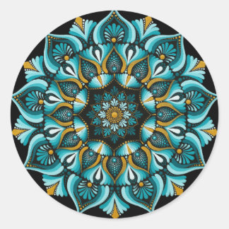 Elegant Blue Mandala | Sacred Geometry Boho | Zen Runder Aufkleber