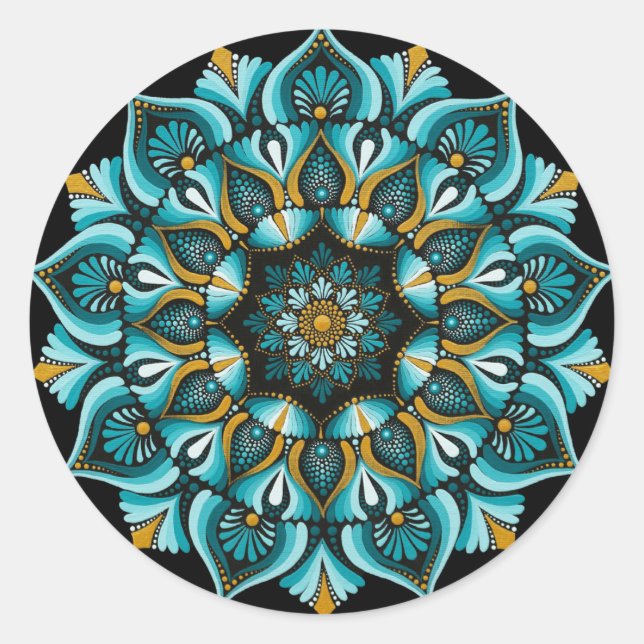 Elegant Blue Mandala | Sacred Geometry Boho | Zen Runder Aufkleber (Vorderseite)