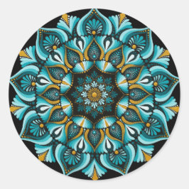 Elegant Blue Mandala | Sacred Geometry Boho | Zen Runder Aufkleber
