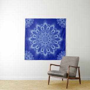Elegant Blue Mandala Wandteppich