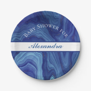 Elegant Blue Marble Agate Baby Shower Pappteller