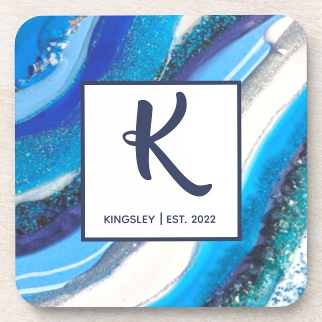 Elegant Blue Marble Geode Agate Abstrakt Family Getränkeuntersetzer (Vorderseite)