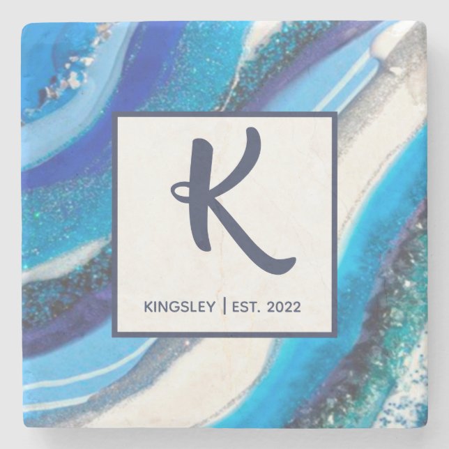 Elegant Blue Marble Geode Agate Abstrakt Family Steinuntersetzer (Vorderseite)