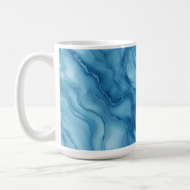 Elegant Blue Marble with Fluid Wave-Like Design  Kaffeetasse (Links)
