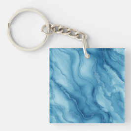 Elegant Blue Marble with Fluid Wave-Like Design Schlüsselanhänger