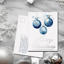 Elegant Blue Merry Christmas Business Silver Folien Feiertagspostkarte