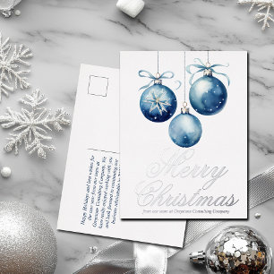 Elegant Blue Merry Christmas Business Silver Folien Feiertagspostkarte