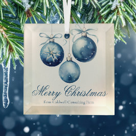 Elegant Blue Merry Christmas Custom Company Ornament Aus Glas