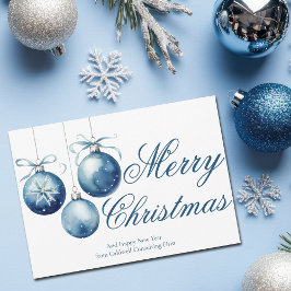 Elegant Blue Merry Christmas Ornaments Company Feiertagskarte