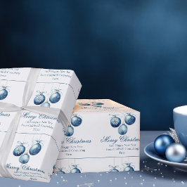 Elegant Blue Merry Christmas Ornaments Company Geschenkpapier