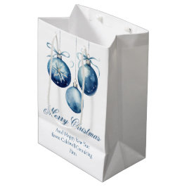 Elegant Blue Merry Christmas Ornaments Company Mittlere Geschenktüte