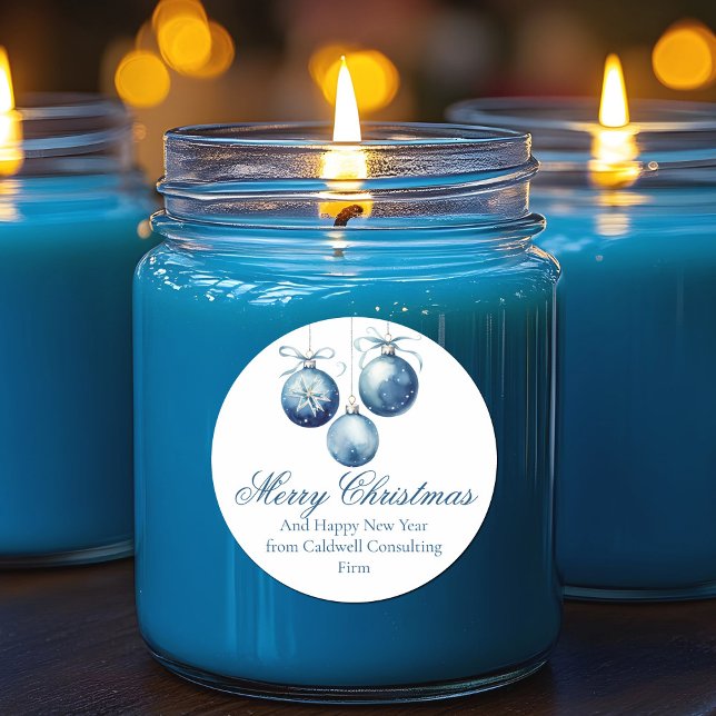 Elegant Blue Merry Christmas Ornaments Company Runder Aufkleber (Von Creator hochgeladen)