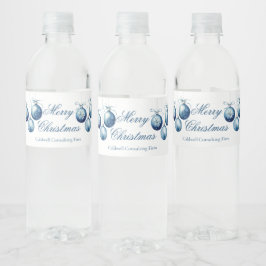 Elegant Blue Merry Christmas Ornaments Company Wasserflaschenetikett