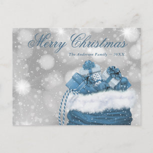 Elegant Blue Merry Weihnachtsschnee präsentiert Feiertagspostkarte
