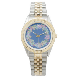 Elegant Blue Modern Floral Women's Watch Armbanduhr