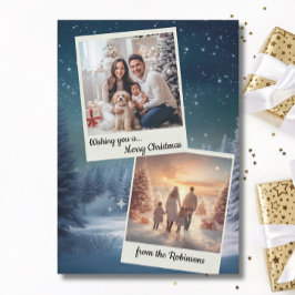 Elegant Blue Modern Two Foto Collage Weihnachten