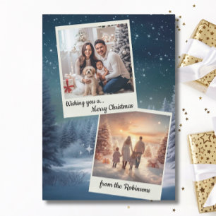 Elegant Blue Modern Two Foto Collage Weihnachten