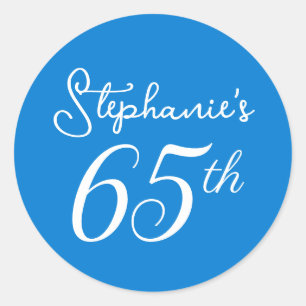 Elegant Blue Monogram 65. Geburtstagsparty Runder Aufkleber