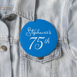 Elegant Blue Monogram 75. Geburtstagsparty Button
