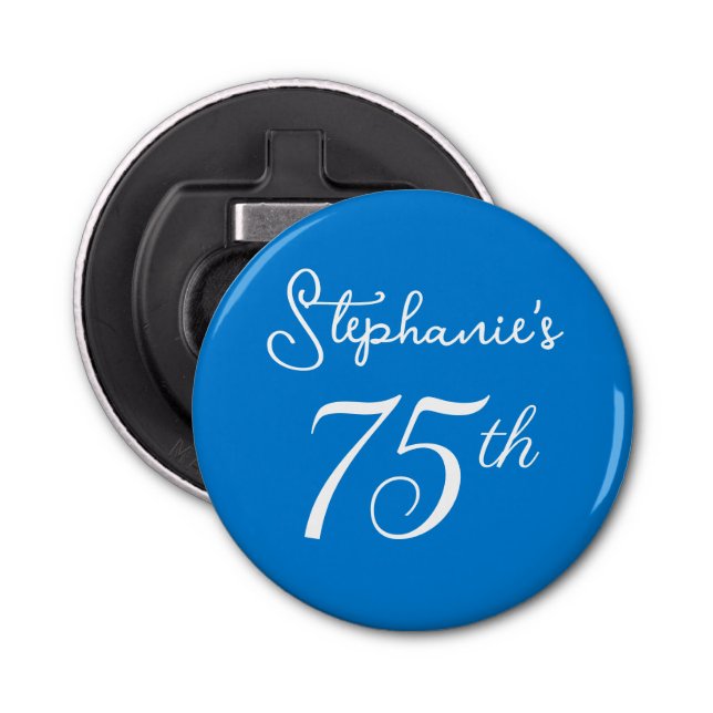 Elegant Blue Monogram 75. Geburtstagsparty Flaschenöffner (Vorderseite)