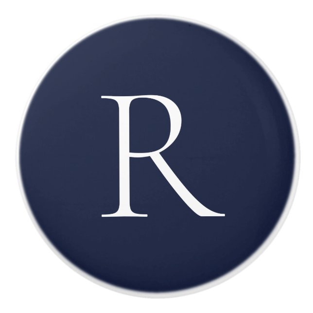 Elegant Blue Monogram Cabinet Accessory Keramikknauf (Vorderseite)