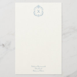 Elegant Blue Monogram Crest Stationery Paper Briefpapier
