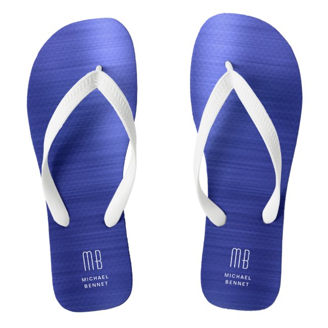 Elegant Blue Monogram Flip Flops (Fußbett)