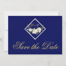 Elegant Blue Monogram Gold Save the Date