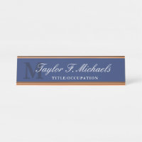 Elegant Blue Monogram & Name Desk Name