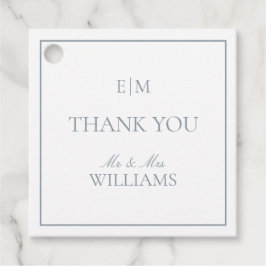 Elegant Blue Monogram Vielen Dank Script Wedding Geschenkanhänger