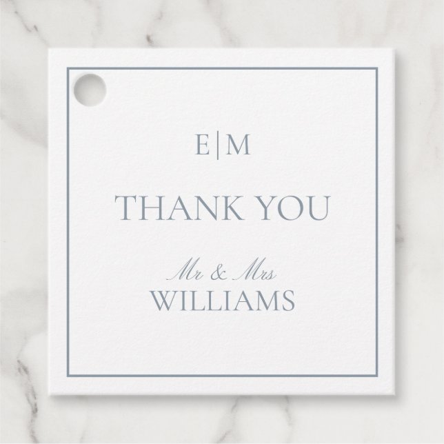 Elegant Blue Monogram Vielen Dank Script Wedding Geschenkanhänger (Vorderseite)