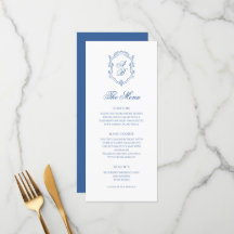 Elegant Blue Monogram Wappen Formal Script Wedding