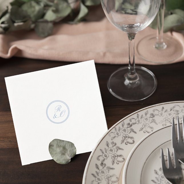 Elegant Blue Monogram Wedding Cocktail Napkin Serviette (Von Creator hochgeladen)