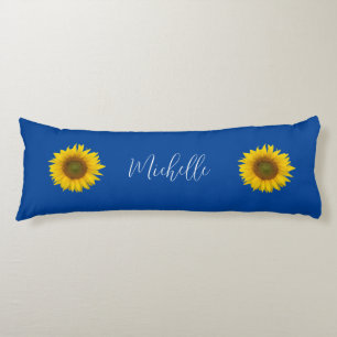 Elegant Blue Monogram Yellow Sunflowers Seitenschläferkissen