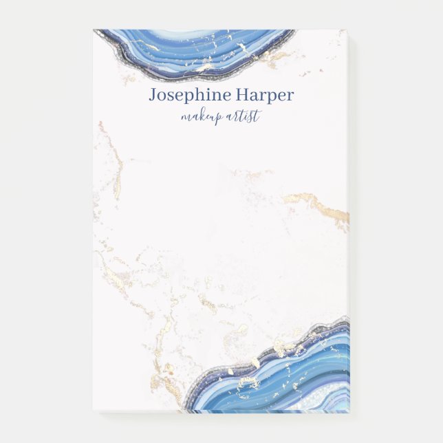 Elegant Blue Navy Geode Gold Glitzer Marble Agate Post-it Klebezettel (Vorderseite)