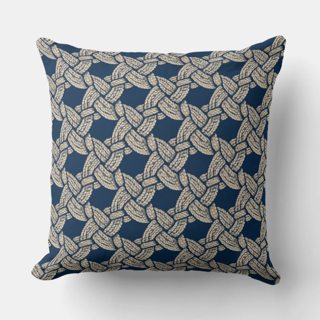 Elegant Blue Navy Knotwork Vintage Pattern Kissen (Vorderseite)