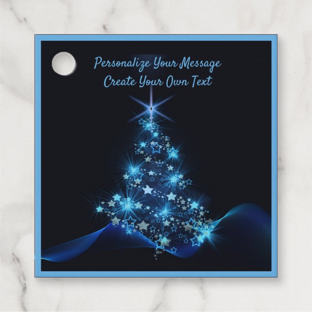 Elegant Blue Neon Christmas Tree Personalize Geschenkanhänger (Vorderseite)